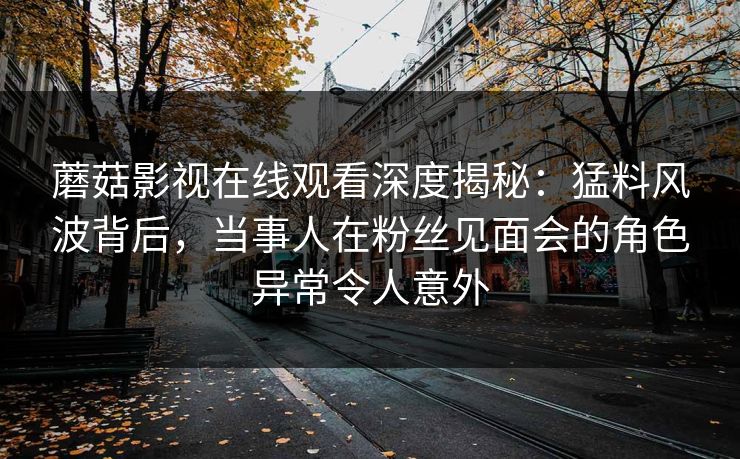 蘑菇影视在线观看深度揭秘：猛料风波背后，当事人在粉丝见面会的角色异常令人意外
